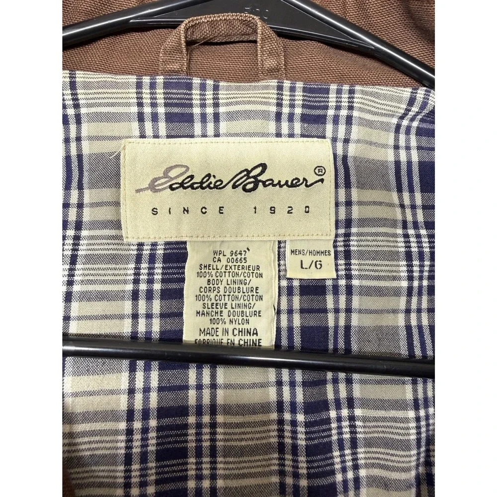Eddie Bauer Mens Brown Cotton Canvas Barn Jacket Flannel Lined Corduroy Collar L